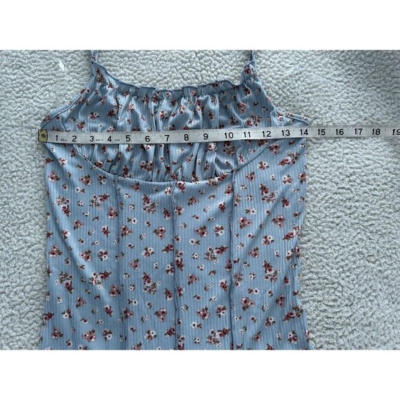 ACTIVE USA Women's Rib Knit Bustier Cami Tank Blue Ditsy Floral Body-con Dress M - Picture 9 of 9
